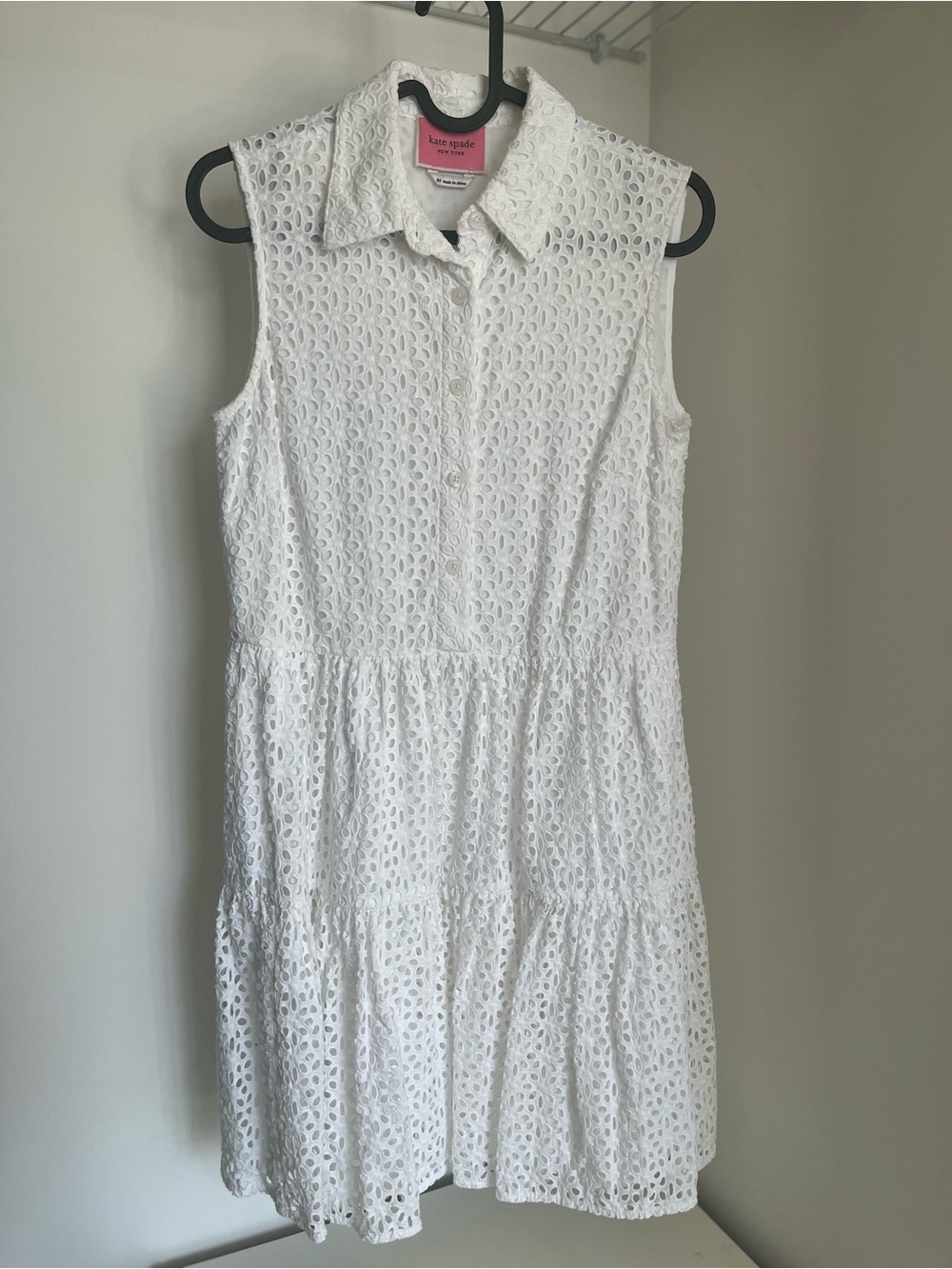 kate spade White Sleeveless Eyelet Tiered Shirt Dress